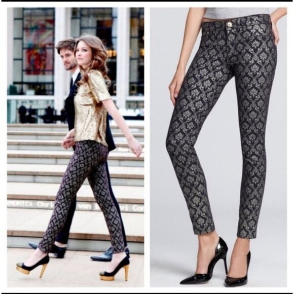 DL1961 Emma Legging Skinny Jeans Ornate Demask Purple Gold Size 25 - Picture 2 of 16